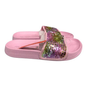 Joe Fresh Slide Sandals Girls Size 1 Pink Sequin Strap Beach Shoes Summer